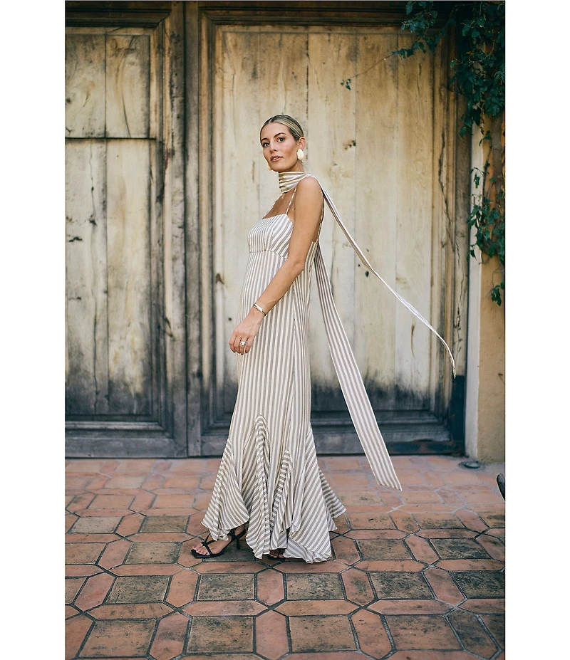 Antonio Melani x M.G. Style Mallie Detached Scarf Square Neck Sleeveless Asymmetrical Hem Mermaid Maxi Dress