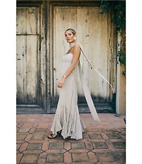 Antonio Melani x M.G. Style Mallie Detached Scarf Square Neck Sleeveless Asymmetrical Hem Mermaid Maxi Dress