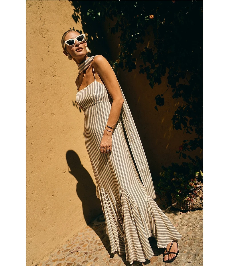 Antonio Melani x M.G. Style Mallie Detached Scarf Square Neck Sleeveless Asymmetrical Hem Mermaid Maxi Dress