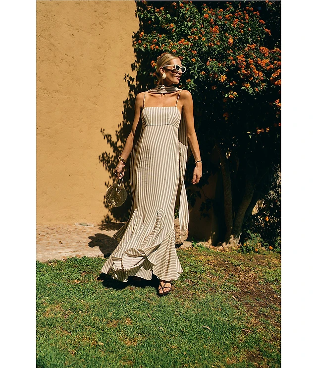 Antonio Melani x M.G. Style Mallie Detached Scarf Square Neck Sleeveless  Asymmetrical Hem Mermaid Maxi Dress | Liberty Center