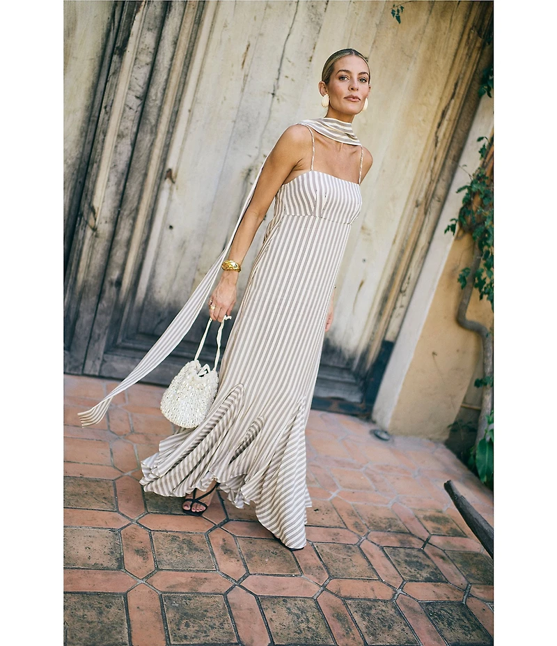 Antonio Melani x M.G. Style Mallie Detached Scarf Square Neck Sleeveless Asymmetrical Hem Mermaid Maxi Dress