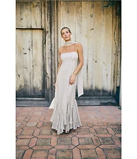 Antonio Melani x M.G. Style Mallie Detached Scarf Square Neck Sleeveless Asymmetrical Hem Mermaid Maxi Dress