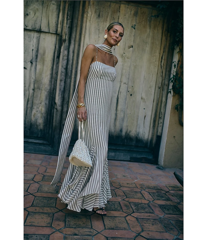 Antonio Melani x M.G. Style Mallie Detached Scarf Square Neck Sleeveless Asymmetrical Hem Mermaid Maxi Dress