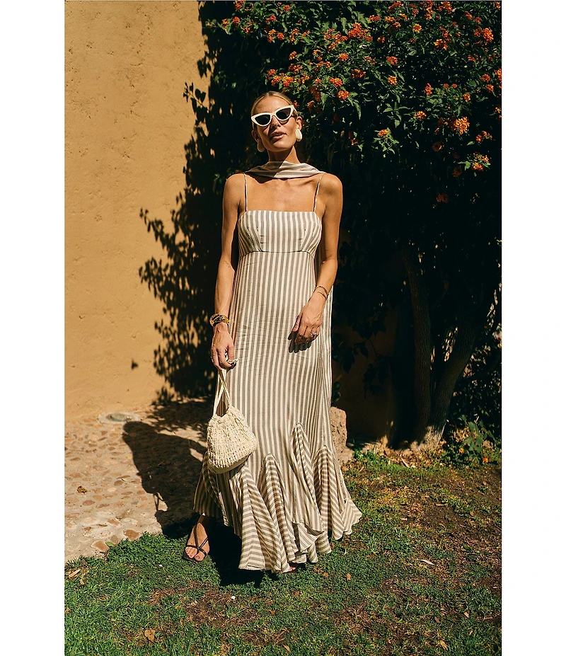 Antonio Melani x M.G. Style Mallie Detached Scarf Square Neck Sleeveless Asymmetrical Hem Mermaid Maxi Dress