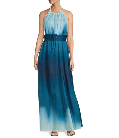 Antonio Melani x M.G. Style MG Ombre Halter Neck Sleeveless Belted Maxi Dress