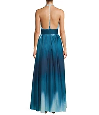 Antonio Melani x M.G. Style MG Ombre Halter Neck Sleeveless Belted Maxi Dress