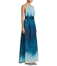 Antonio Melani x M.G. Style MG Ombre Halter Neck Sleeveless Belted Maxi Dress