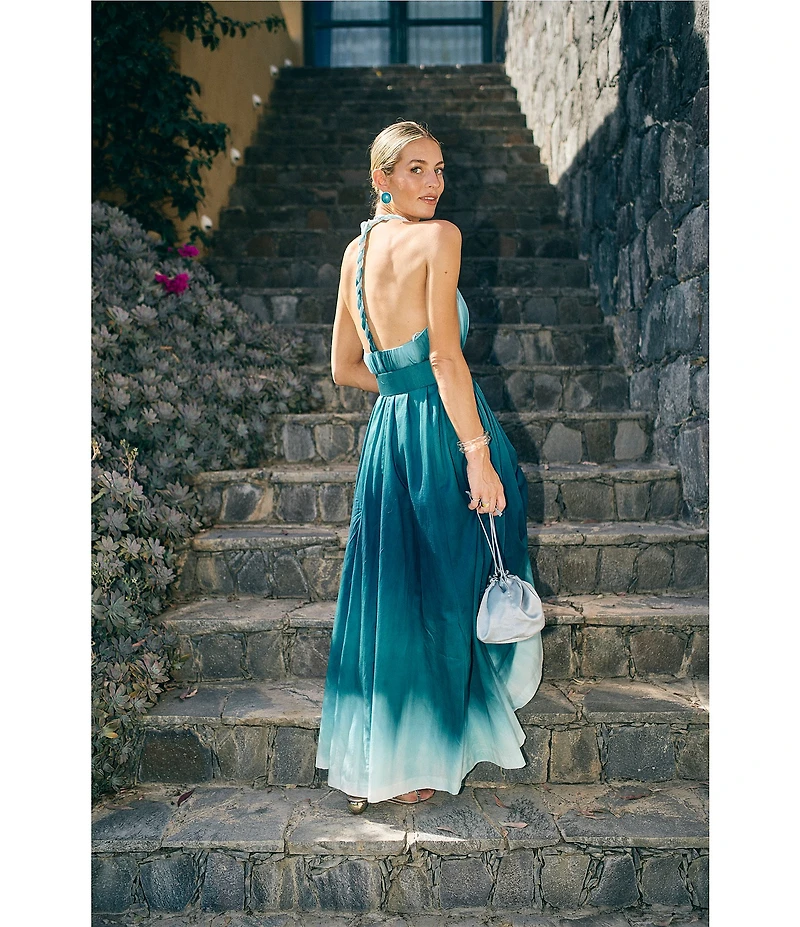 Antonio Melani x M.G. Style MG Ombre Halter Neck Sleeveless Belted Maxi Dress