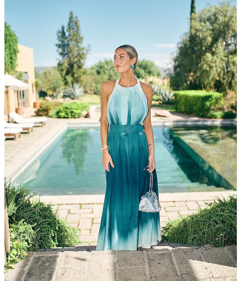 Antonio Melani x M.G. Style MG Ombre Halter Neck Sleeveless Belted Maxi Dress