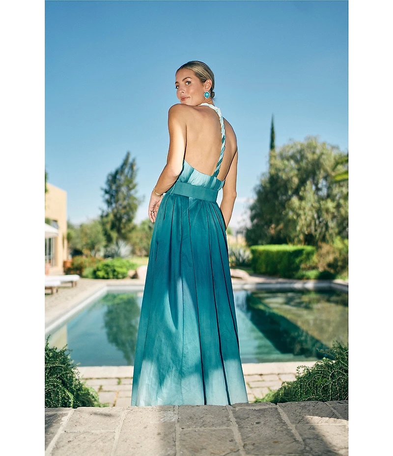 Antonio Melani x M.G. Style MG Ombre Halter Neck Sleeveless Belted Maxi Dress