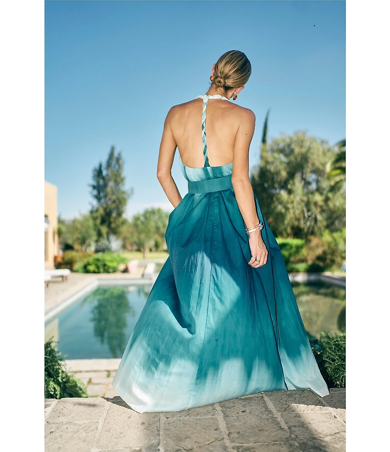 Antonio Melani x M.G. Style MG Ombre Halter Neck Sleeveless Belted Maxi Dress