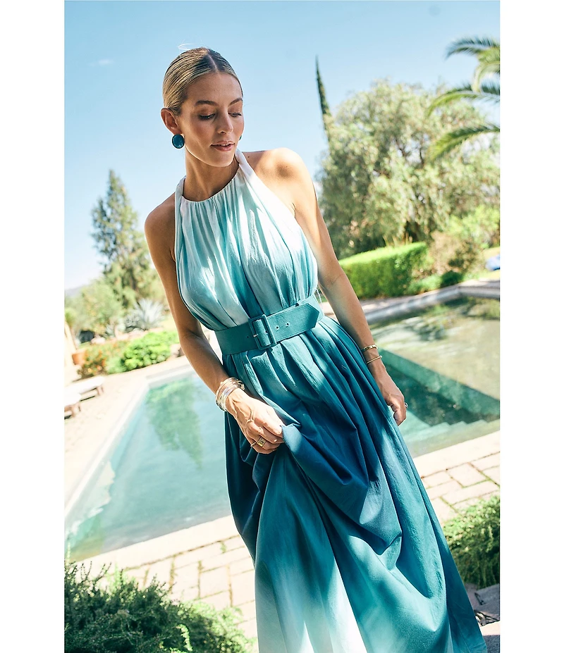 Antonio Melani x M.G. Style MG Ombre Halter Neck Sleeveless Belted Maxi Dress