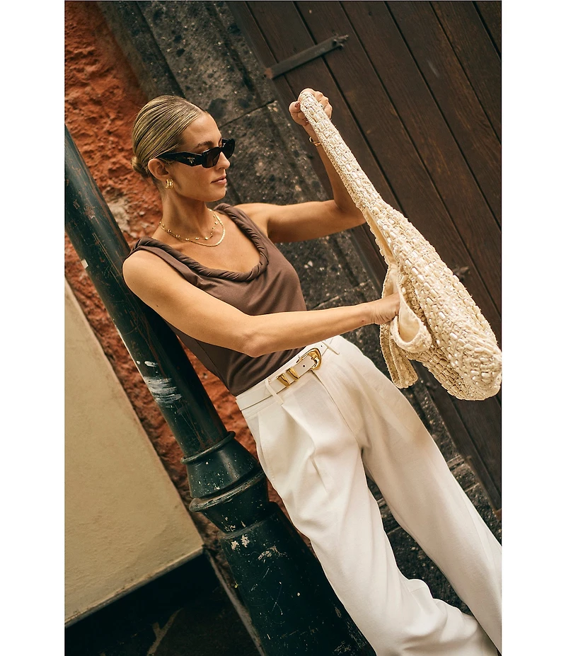 Antonio Melani x M.G. Style Page Woven Straight Leg Coordinating Pleated Ankle Pants