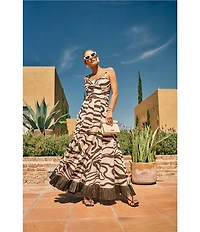 Antonio Melani x M.G. Style Somers Swirl Print Linen Blend Straw Trim Two Piece Set