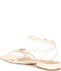 Antonio Melani x M.G. Style Sonny II Leather Pearl Ornamented Ankle Strap Flat Sandals