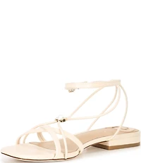 Antonio Melani x M.G. Style Sonny II Leather Pearl Ornamented Ankle Strap Flat Sandals