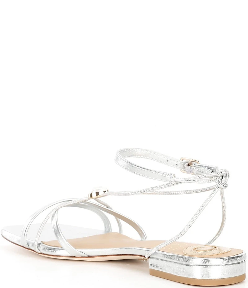 Antonio Melani x M.G. Style Sonny II Leather Pearl Ornamented Ankle Strap Flat Sandals