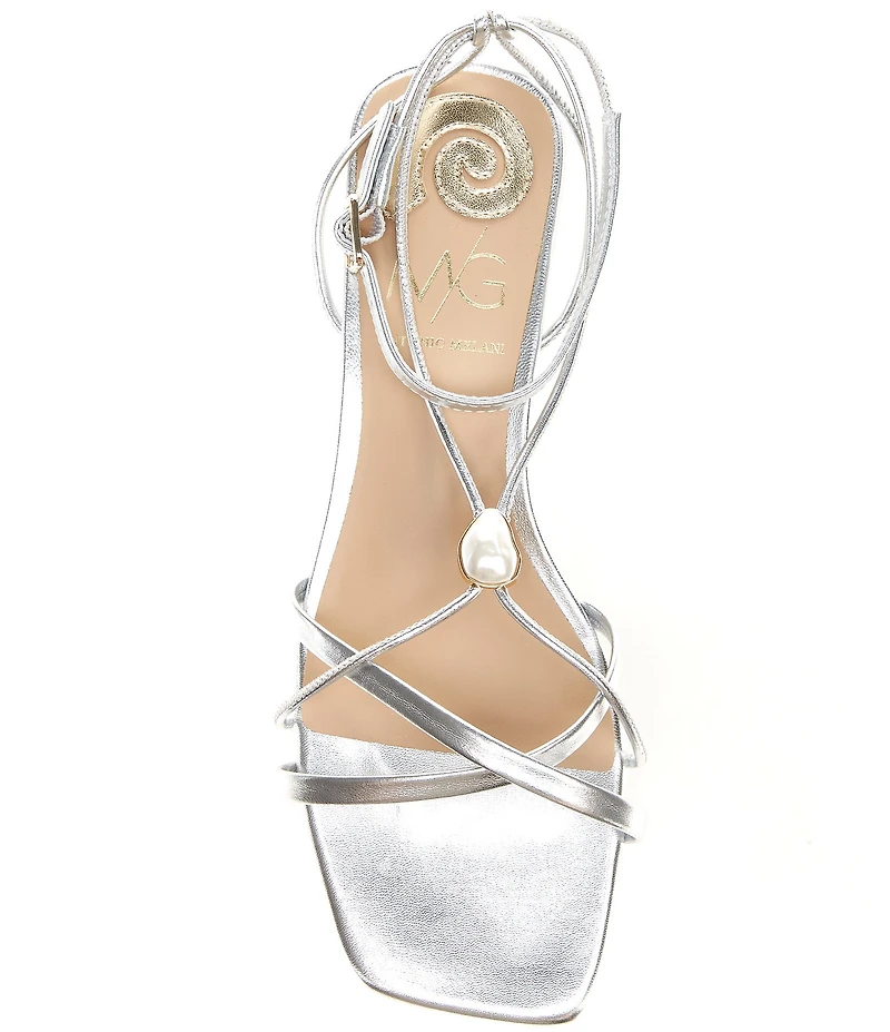 Antonio Melani x M.G. Style Sonny II Leather Pearl Ornamented Ankle Strap Flat Sandals