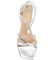 Antonio Melani x M.G. Style Sonny II Leather Pearl Ornamented Ankle Strap Flat Sandals