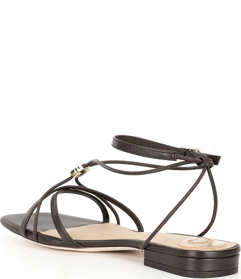 Antonio Melani x M.G. Style Sonny II Leather Pearl Ornamented Ankle Strap Flat Sandals