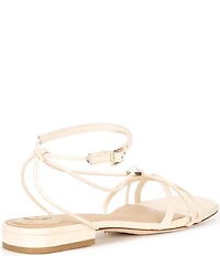 Antonio Melani x M.G. Style Sonny II Leather Pearl Ornamented Ankle Strap Flat Sandals