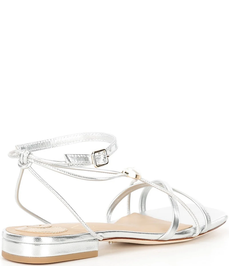 Antonio Melani x M.G. Style Sonny II Leather Pearl Ornamented Ankle Strap Flat Sandals