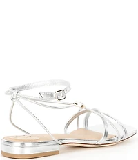Antonio Melani x M.G. Style Sonny II Leather Pearl Ornamented Ankle Strap Flat Sandals