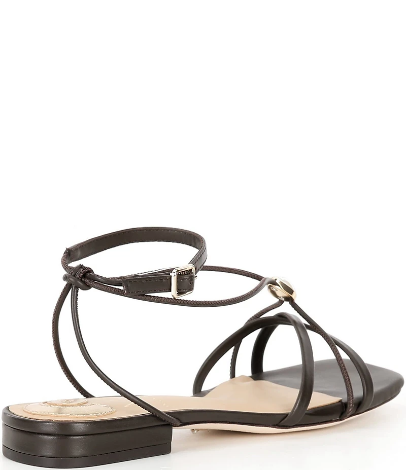 Antonio Melani x M.G. Style Sonny II Leather Pearl Ornamented Ankle Strap Flat Sandals