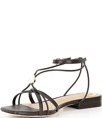 Antonio Melani x M.G. Style Sonny II Leather Pearl Ornamented Ankle Strap Flat Sandals