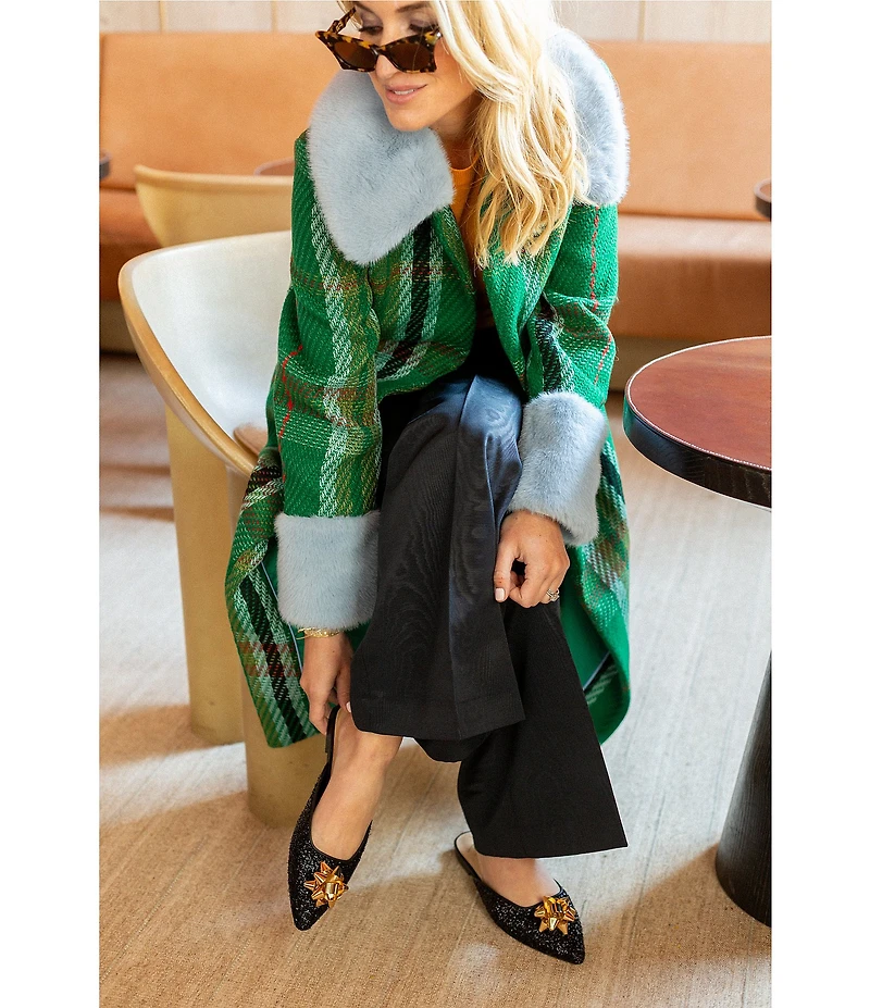 Antonio Melani x The Nat Note Estrella Textured Ornamented Bow Dress Mules