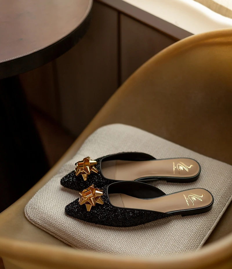 Antonio Melani x The Nat Note Estrella Textured Ornamented Bow Dress Mules