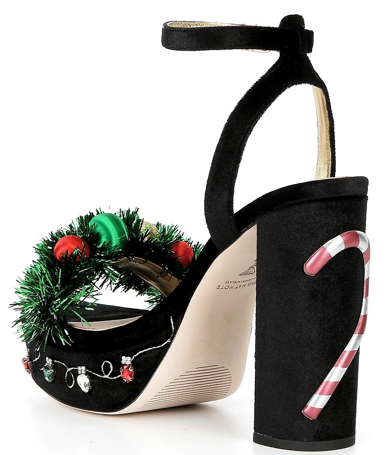 Antonio Melani x The Nat Note Nochebuena Velvet Ornamented Tinsel Platform Sandals