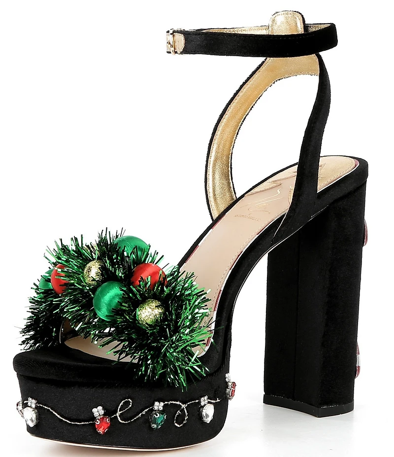 Antonio Melani x The Nat Note Nochebuena Velvet Ornamented Tinsel Platform Sandals