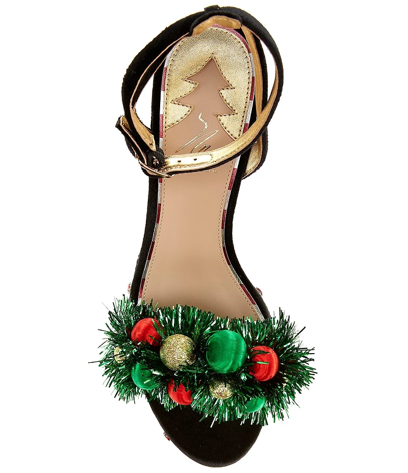 Antonio Melani x The Nat Note Nochebuena Velvet Ornamented Tinsel Platform Sandals