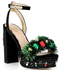 Antonio Melani x The Nat Note Nochebuena Velvet Ornamented Tinsel Platform Sandals