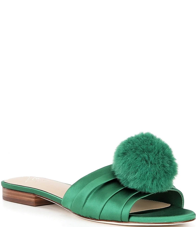 Antonio Melani x The Nat Note Olga Satin Pom Detail Slide Sandals