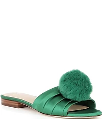 Antonio Melani x The Nat Note Olga Satin Pom Detail Slide Sandals