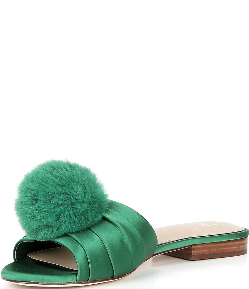 Antonio Melani x The Nat Note Olga Satin Pom Detail Slide Sandals