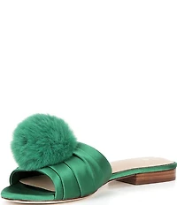 Antonio Melani x The Nat Note Olga Satin Pom Detail Slide Sandals