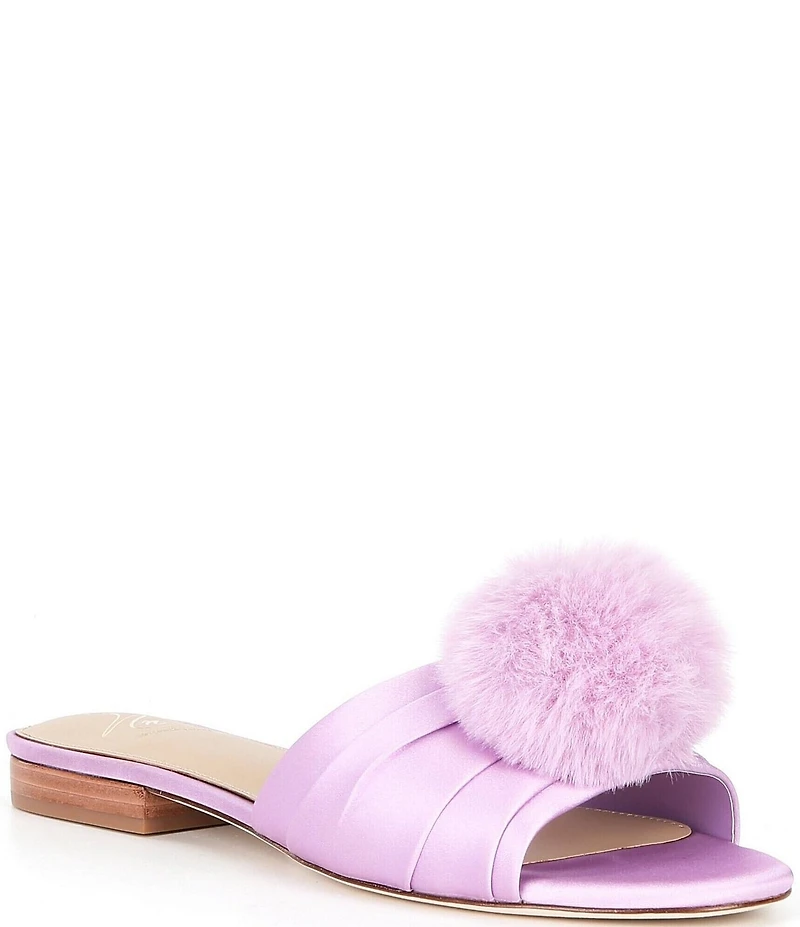 Antonio Melani x The Nat Note Olga Satin Pom Detail Slide Sandals