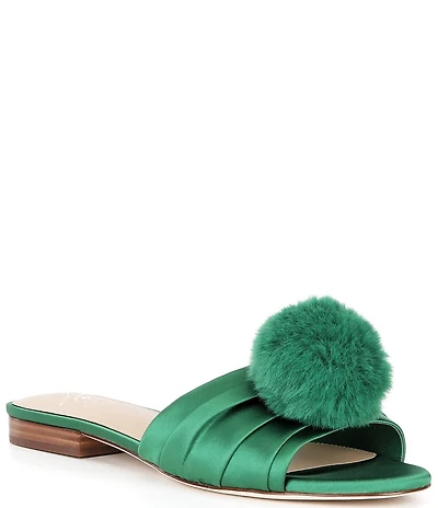 Antonio Melani x The Nat Note Olga Satin Pom Detail Slide Sandals