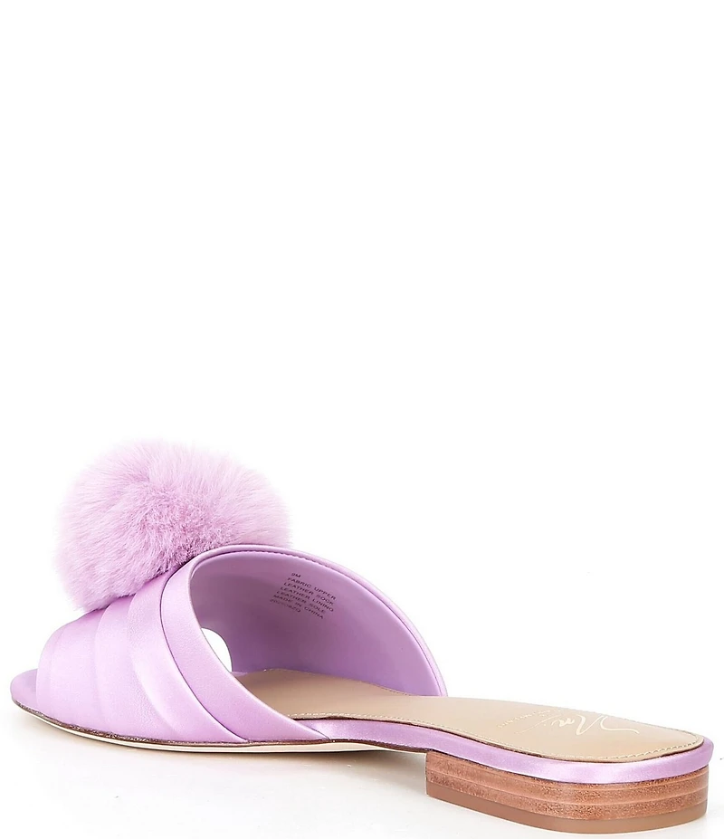 Antonio Melani x The Nat Note Olga Satin Pom Detail Slide Sandals