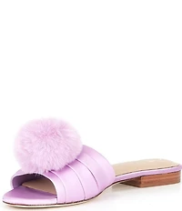 Antonio Melani x The Nat Note Olga Satin Pom Detail Slide Sandals