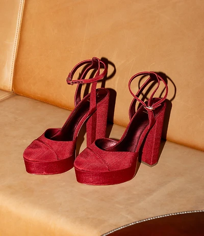 Antonio Melani x The Nat Note Pia Satin Ankle Wrap Platform Pumps