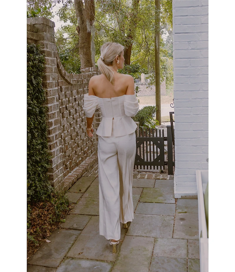 Antonio Melani x Style by Simkins Coordinating Lynn Linen Blend Off the Shoulder Short Sleeve Top