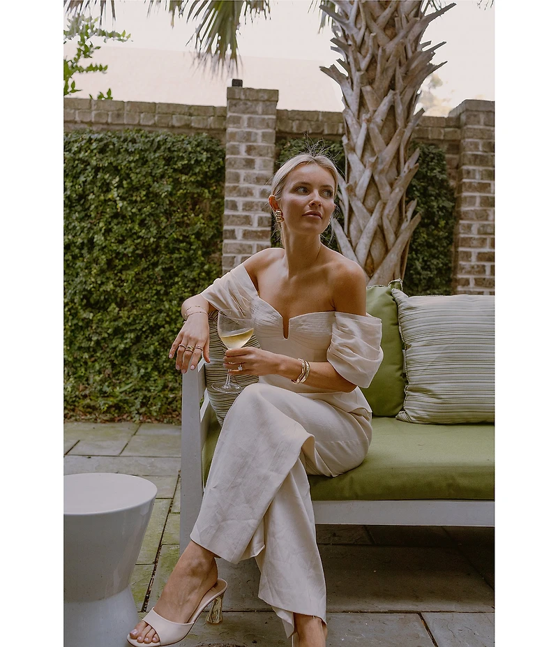 Antonio Melani x Style by Simkins Coordinating Lynn Linen Blend Off the Shoulder Short Sleeve Top