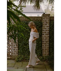 Antonio Melani x Style by Simkins Coordinating Lynn Linen Blend Off the Shoulder Short Sleeve Top