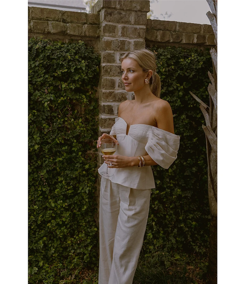 Antonio Melani x Style by Simkins Coordinating Lynn Linen Blend Off the Shoulder Short Sleeve Top
