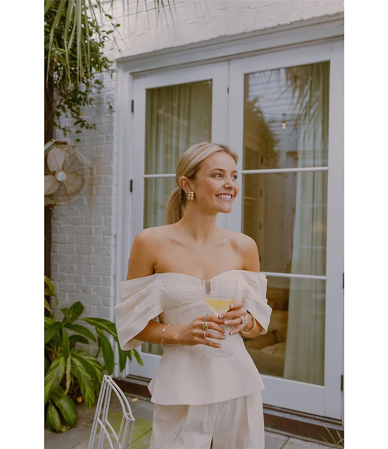 Antonio Melani x Style by Simkins Coordinating Lynn Linen Blend Off the Shoulder Short Sleeve Top