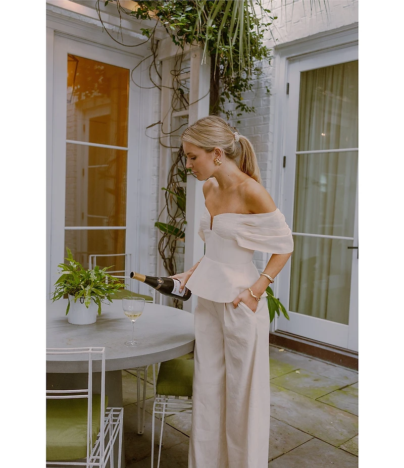 Antonio Melani x Style by Simkins Coordinating Lynn Linen Blend Off the Shoulder Short Sleeve Top